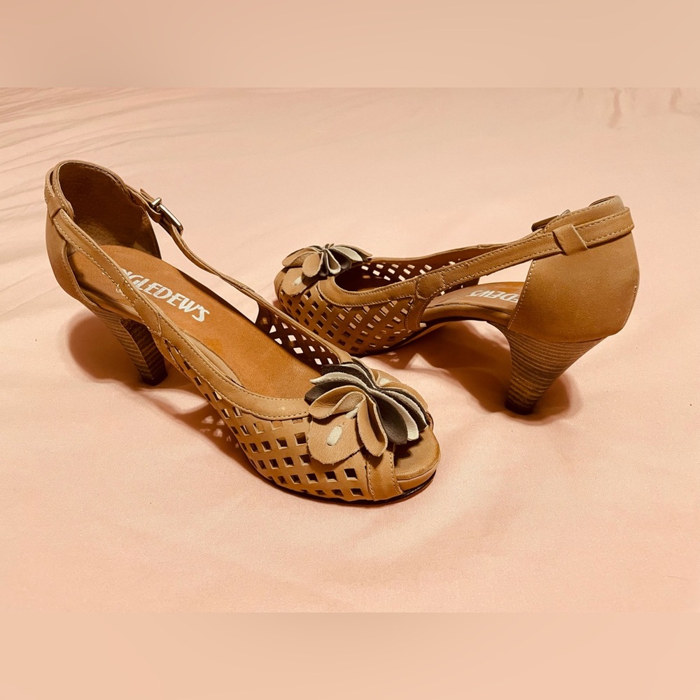 Ingledews Beige Peep-Toe Heels with Floral Detail